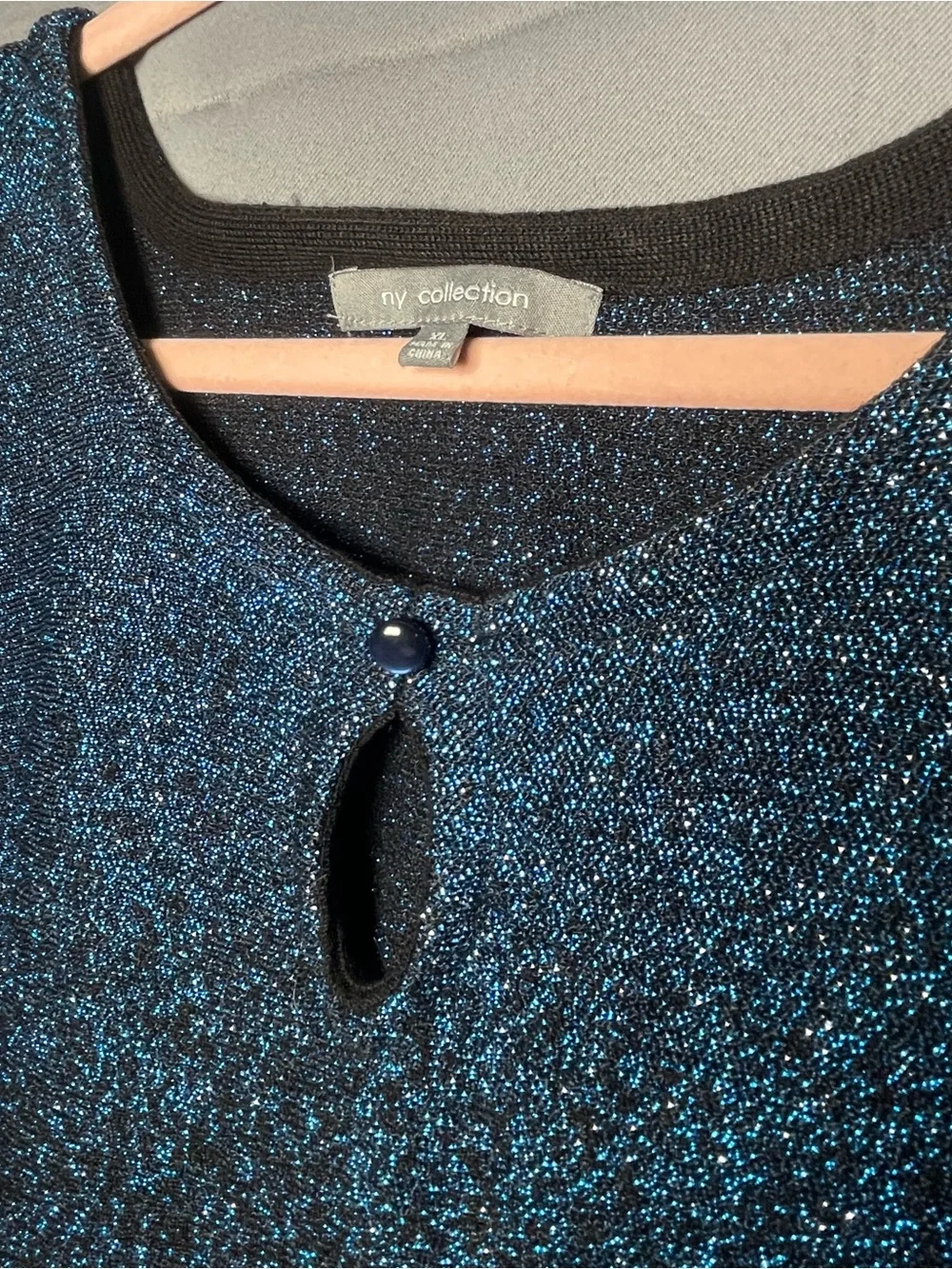 Sparkly Blue Black Gradient Ombre Dolman Knit Blouse ~ Keyhole Festive Sweater